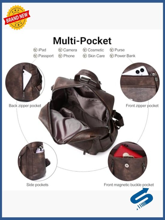 Faux Leather Womens Backpack Purse Shoulder Bag Travel Daypack main image 6